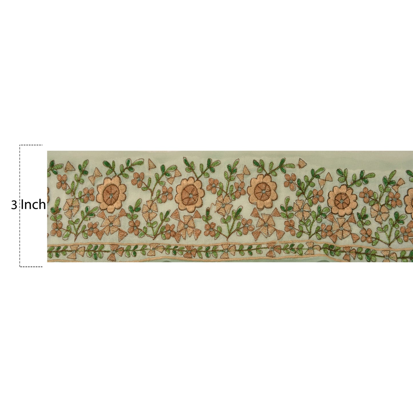 Sanskriti Vintge Sari Border Embroidered 1YD Trim Sewing Green Craft Floral Lace