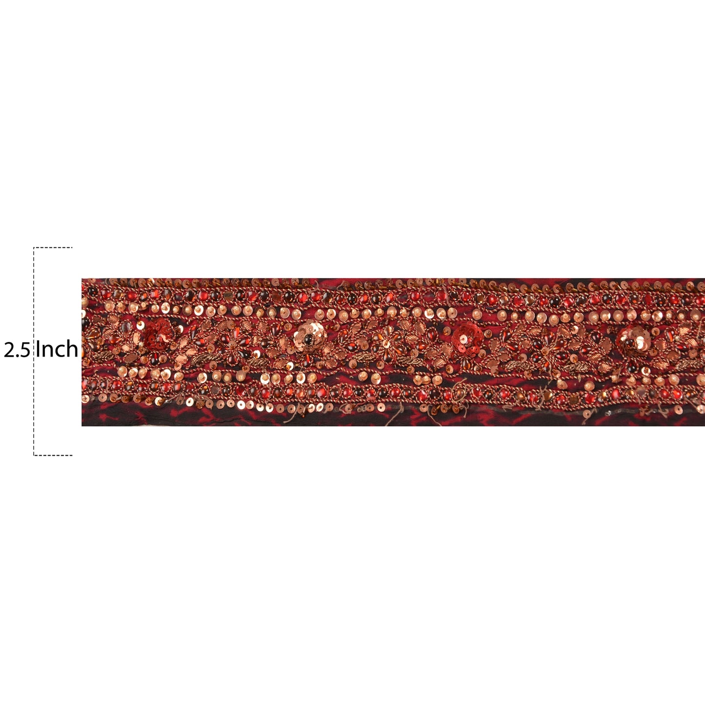 Sanskriti Vintage Sari Border Hand Beaded Leheria 1YD Trim Sewing Dark Red Lace