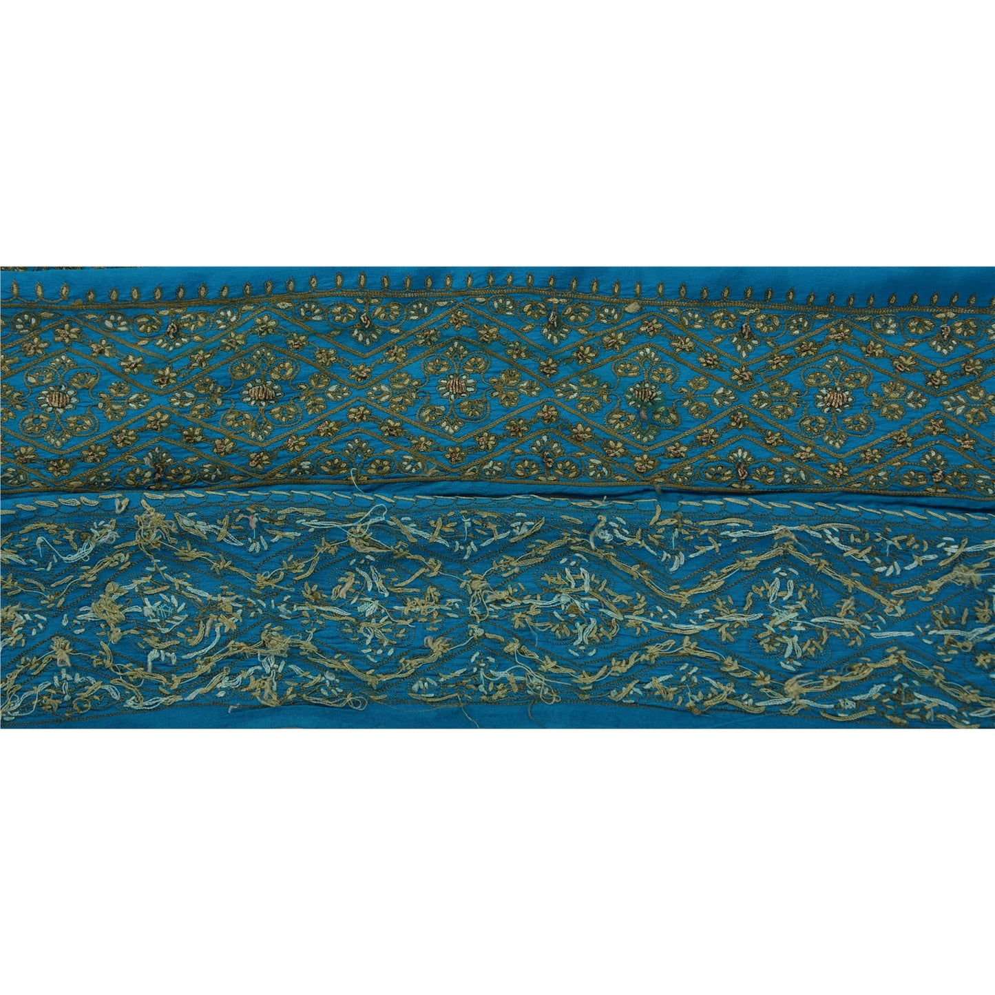 Sanskriti Vintage Sari Border Hand Embroidered 1YD Indian Trim Sewing Blue Lace