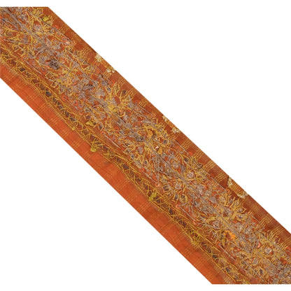 Sanskriti Vintage Sari Border Hand Beaded Woven 1 YD Trim Sewing Orange Lace