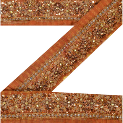 Sanskriti Vintage Sari Border Hand Beaded Woven 1 YD Trim Sewing Orange Lace