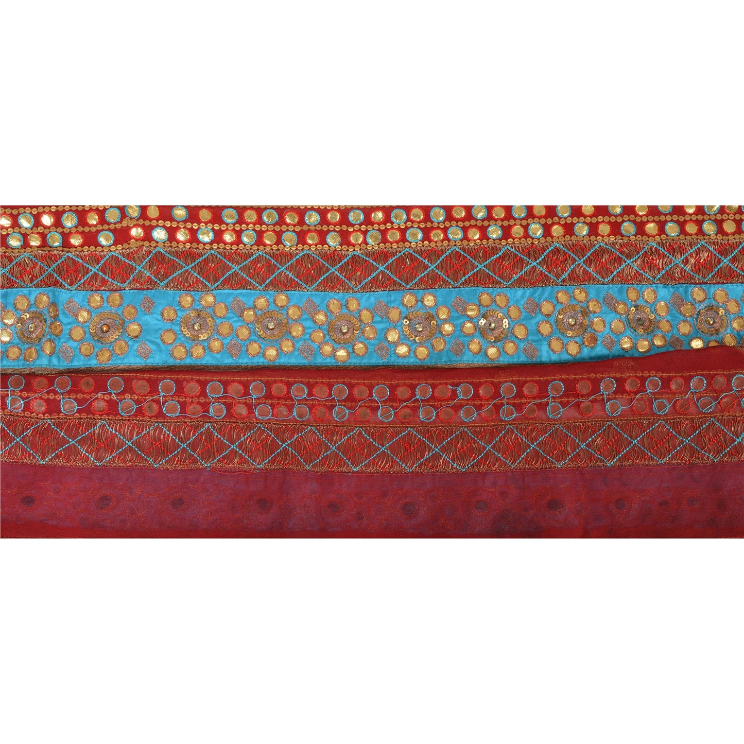 Sanskriti Vintage Sari Border Hand Beaded 1 YD Indian Trim Sewing Dark Red Lace