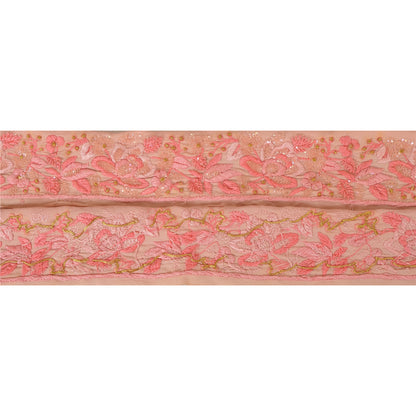 Sanskriti Vintage Sari Border Hand Beaded 1 YD Trim Sewing Pink Craft Lace