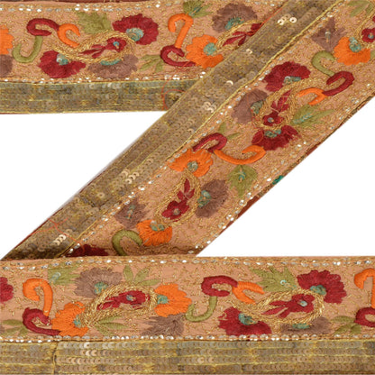 Vintage Sari Border Antique Hand Beaded 1 YD Indian Trim Sewing Orange Zari Lace