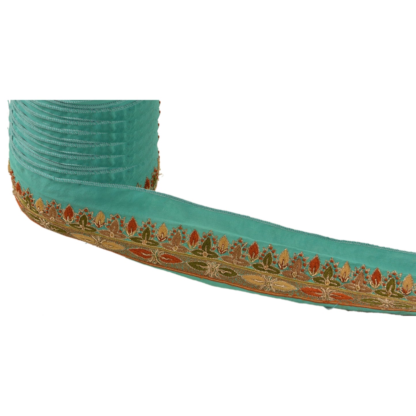 Sanskriti Vintage Sari Border Hand Beaded 1 YD Indian Trim Ribbon Turquoise Lace