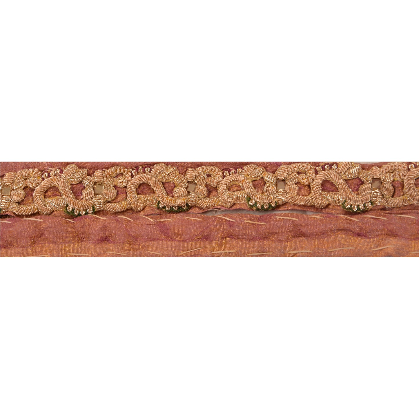 Sanskriti Vintage Sari Border Hand Embroidered 1YD Indian Trim Ribbon Peach Lace