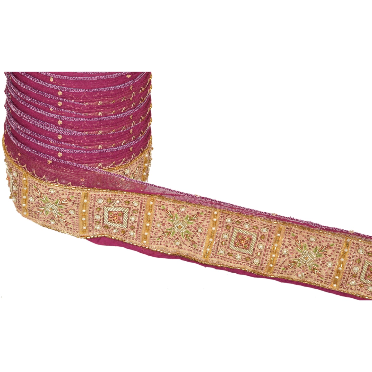 Sanskriti Vintage Sari Border Hand Bead 1YD Indian Trim Sewing Purple Deco Lace