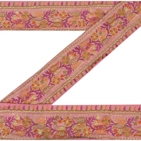 Sanskriti Vintage Sari Border Embroidered 1 YD Trim Sewing Pink Decor Craft Lace