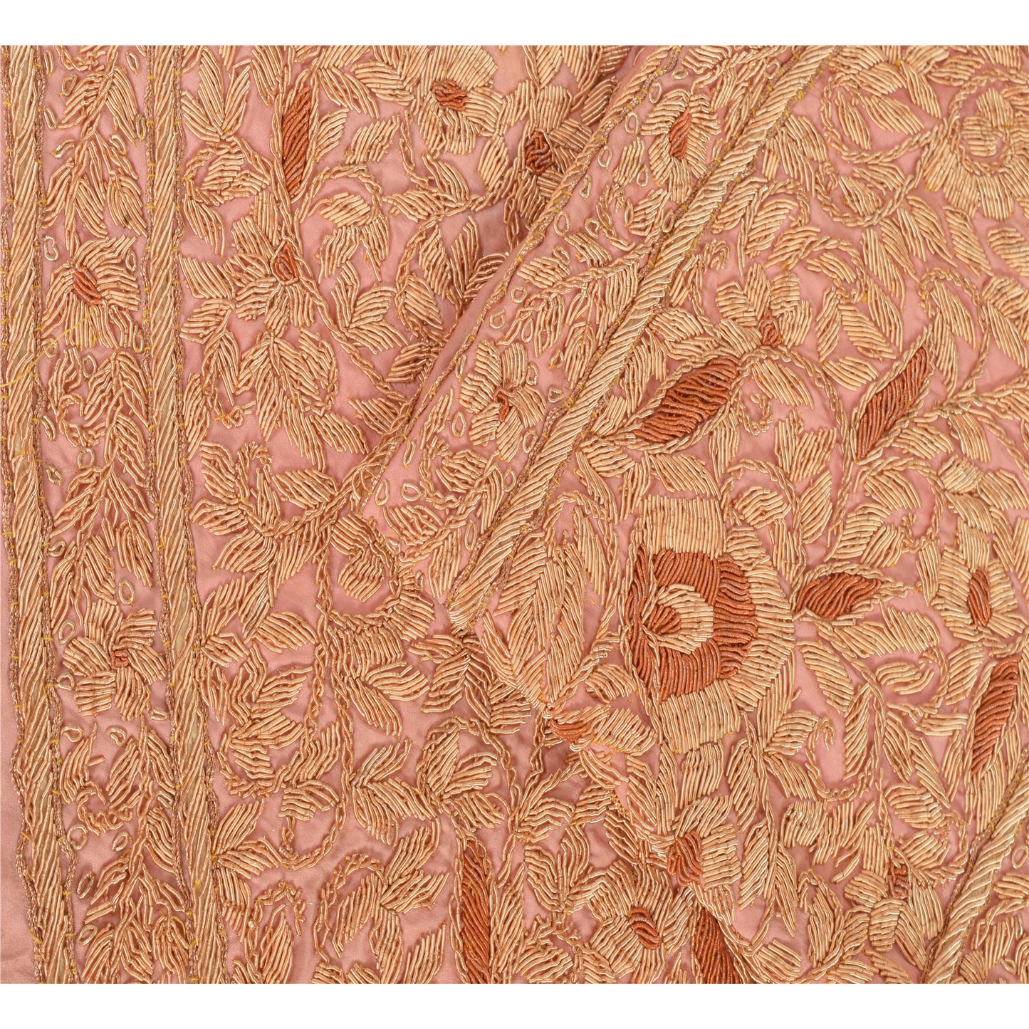 Sanskriti Vintage Sari Border Hand Embroidered 1 YD Trim Sewing Peach Craft Lace