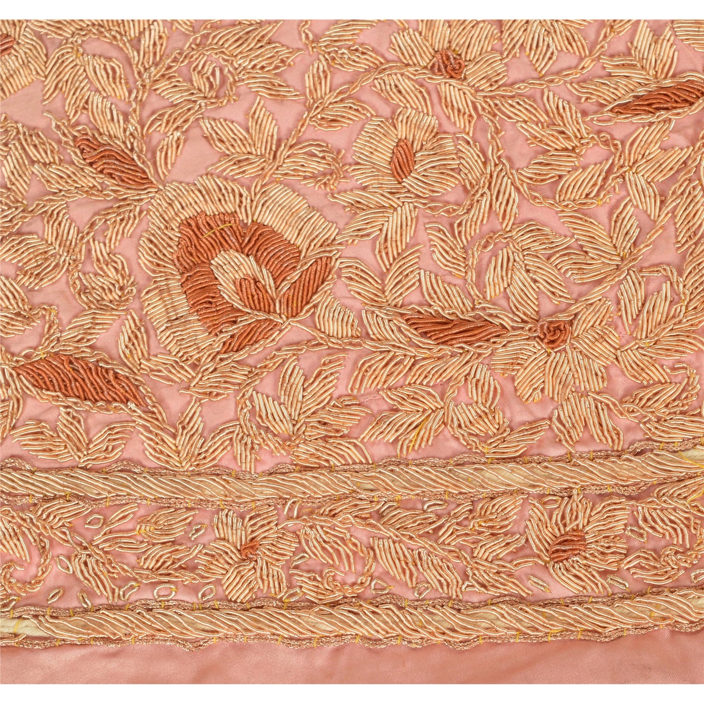 Sanskriti Vintage Sari Border Hand Embroidered 1 YD Trim Sewing Peach Craft Lace