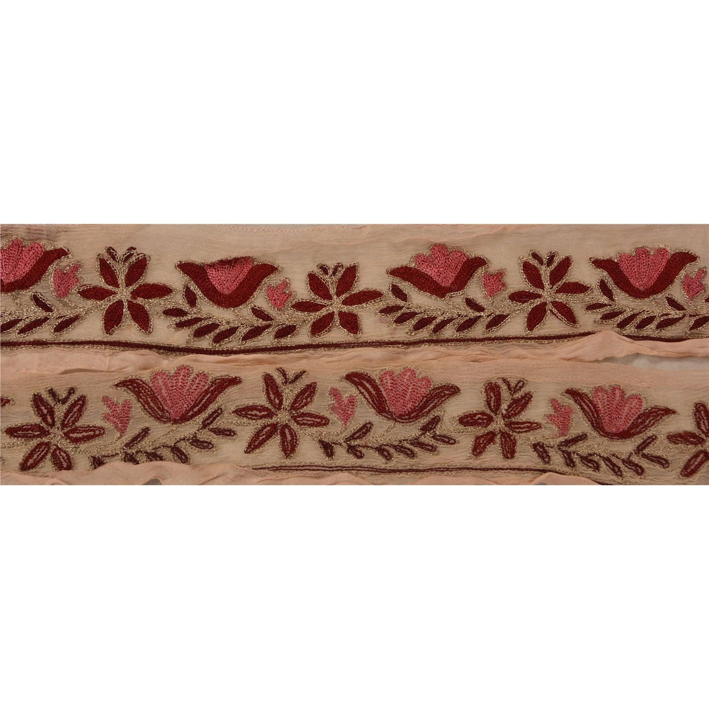 Sanskriti Vintage Sari Border Hand Embroidered 1YD Indian Trim Ribbon Cream Lace