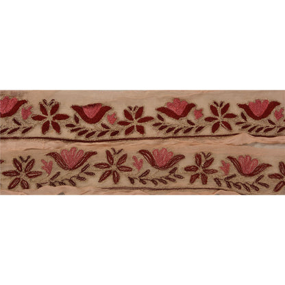 Sanskriti Vintage Sari Border Hand Embroidered 1YD Indian Trim Ribbon Cream Lace