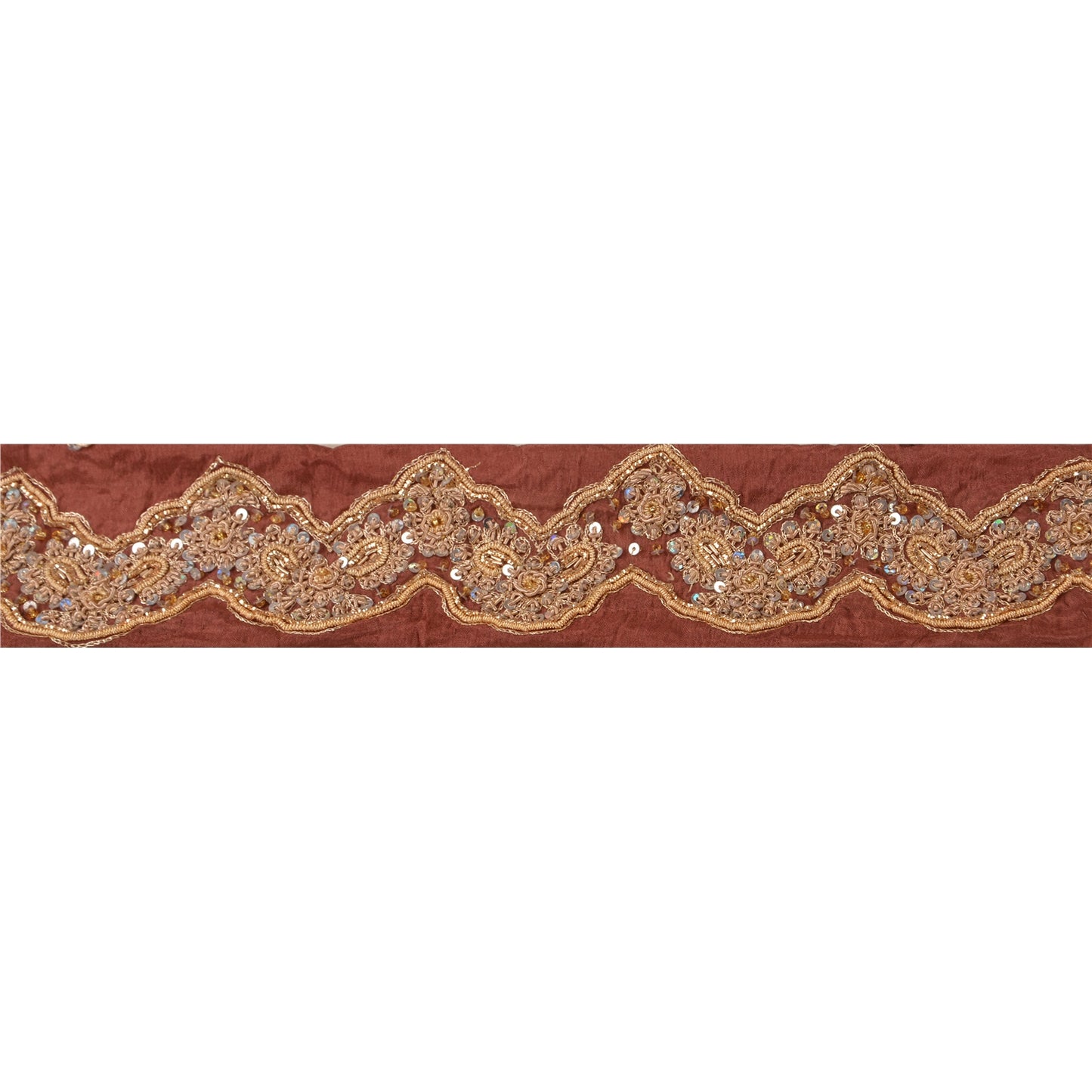 Sanskriti Vintage Sari Border Hand Beaded 1 YD Indian Trim Sewing Peach Lace