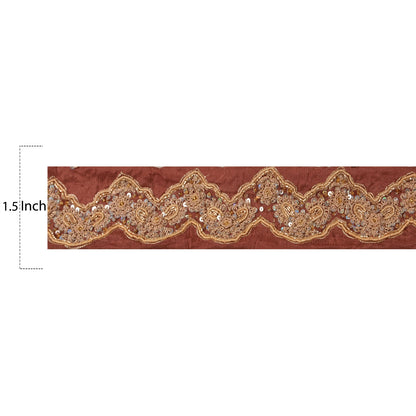 Sanskriti Vintage Sari Border Hand Beaded 1 YD Indian Trim Sewing Peach Lace