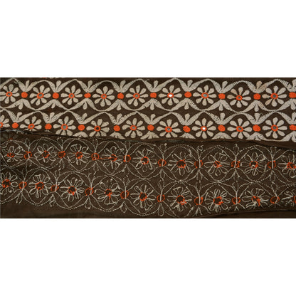 Sanskriti Vintage Sari Border Hand Embroidered 1 YD Trim Sewing Brown Craft Lace