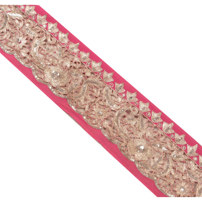 Sanskriti Vintage Sari Border Hand Beaded 1YD Indian Trim Sewing Pink Zari Lace