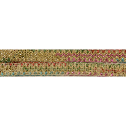 Sanskrit Vintage Sari Border Hand Embroidered 1YD Indian Trim Ribbon Golden Lace