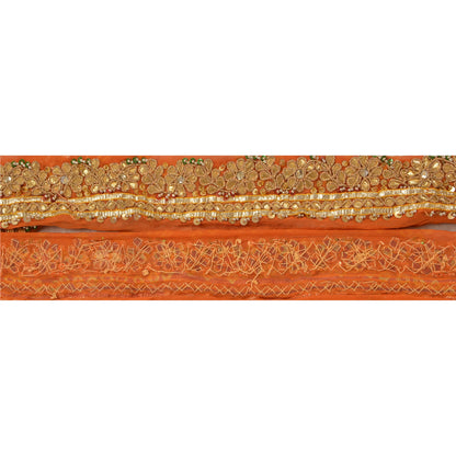 Sanskriti Vintage Sari Border Hand Beaded 1 YD Trim Sewing Orange Craft Lace