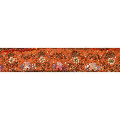 Sanskriti Vintage Sari Border Hand Beaded 1 YD Trim Sewing Orange Craft Lace