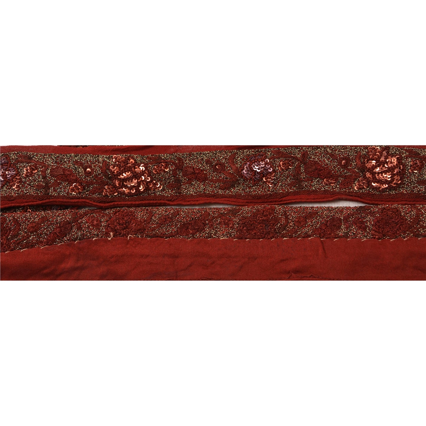 Sanskriti Vintage Sari Border Hand Beaded 1YD Indian Trim Ribbon Dark Red Lace