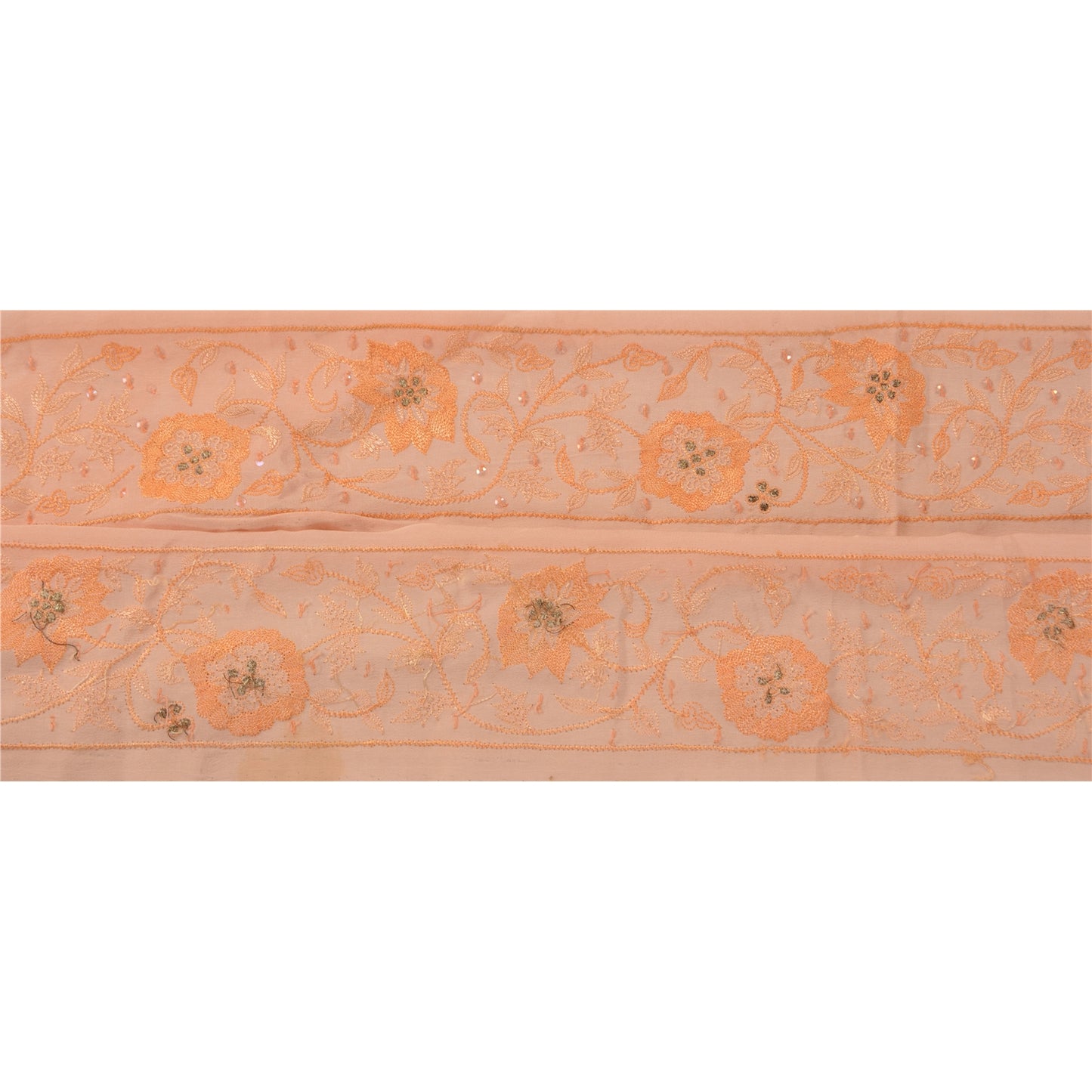 Sanskriti Vintage Sari Border Hand Embroidered 1 YD Trim Sewing Peach Craft Lace