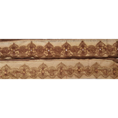 Sanskriti Vintage Sari Border Hand Embroidered 1 YD Trim Sewing Brown Craft Lace