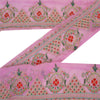 Sanskriti Vintage Sari Border Hand Beaded 1 YD Indian Trim Sewing Pink Zari Lace