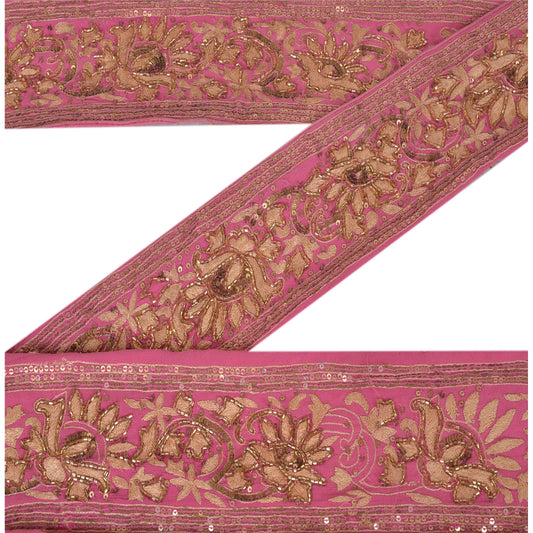 Sanskriti Vintage Sari Border Hand Beaded 1YD Indian Trim Sewing Pink Decor Lace