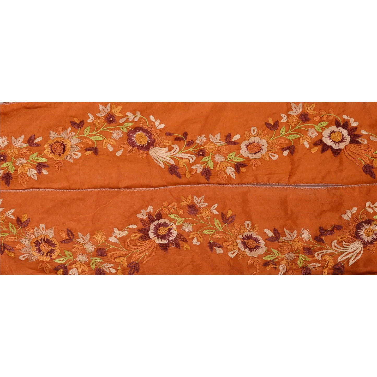 Sanskriti Vintage Sari Border Hand Beaded 1 YD Indian Trim Sewing Orange Lace