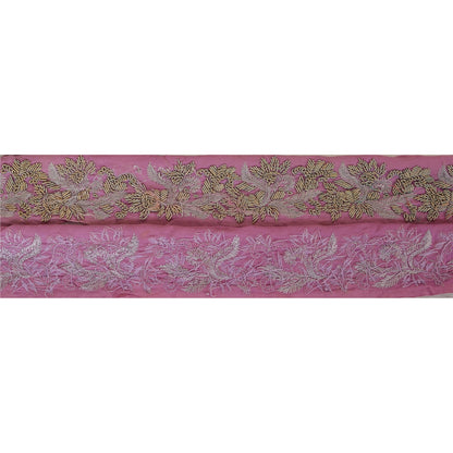 Sanskriti Vintage Sari Border Hand Embroidered 1 YD Indian Trim Ribbon Pink Lace