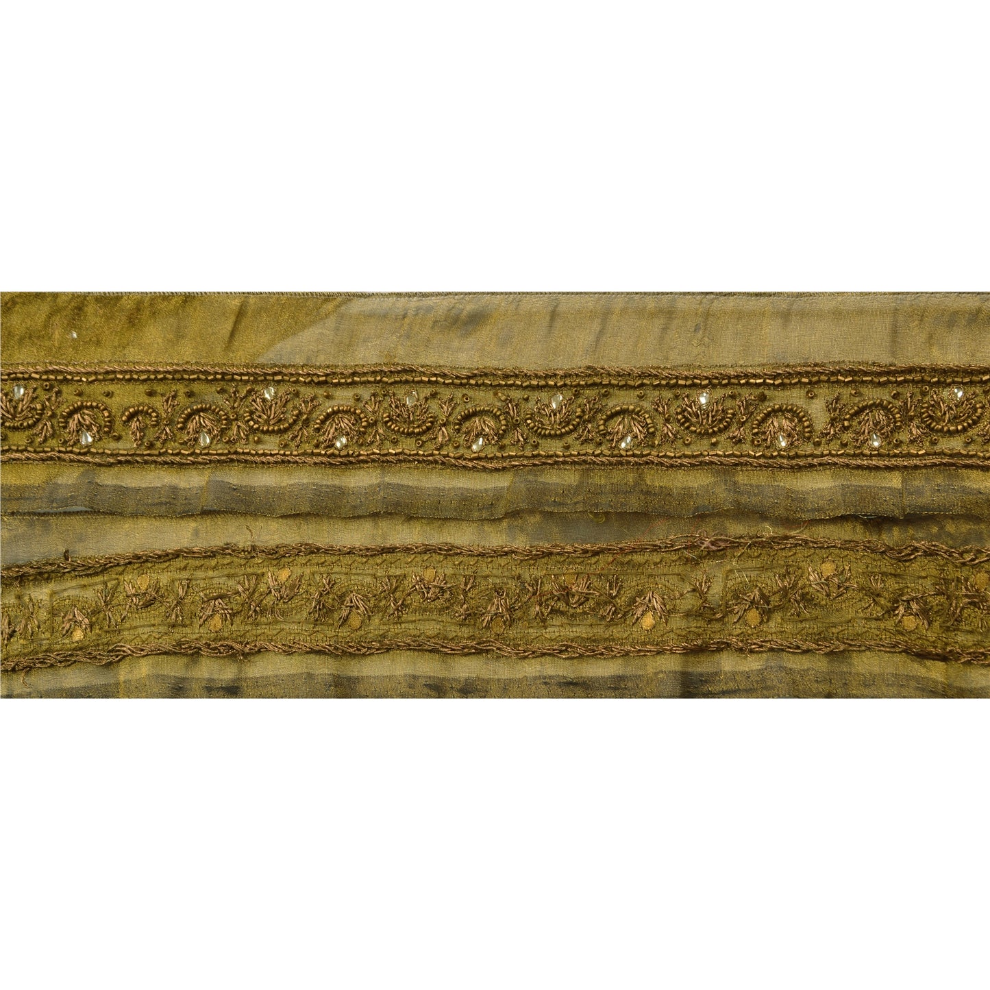 Sanskriti Vintage Sari Border Hand Beaded 1 YD Indian Trim Ribbon Golden Lace