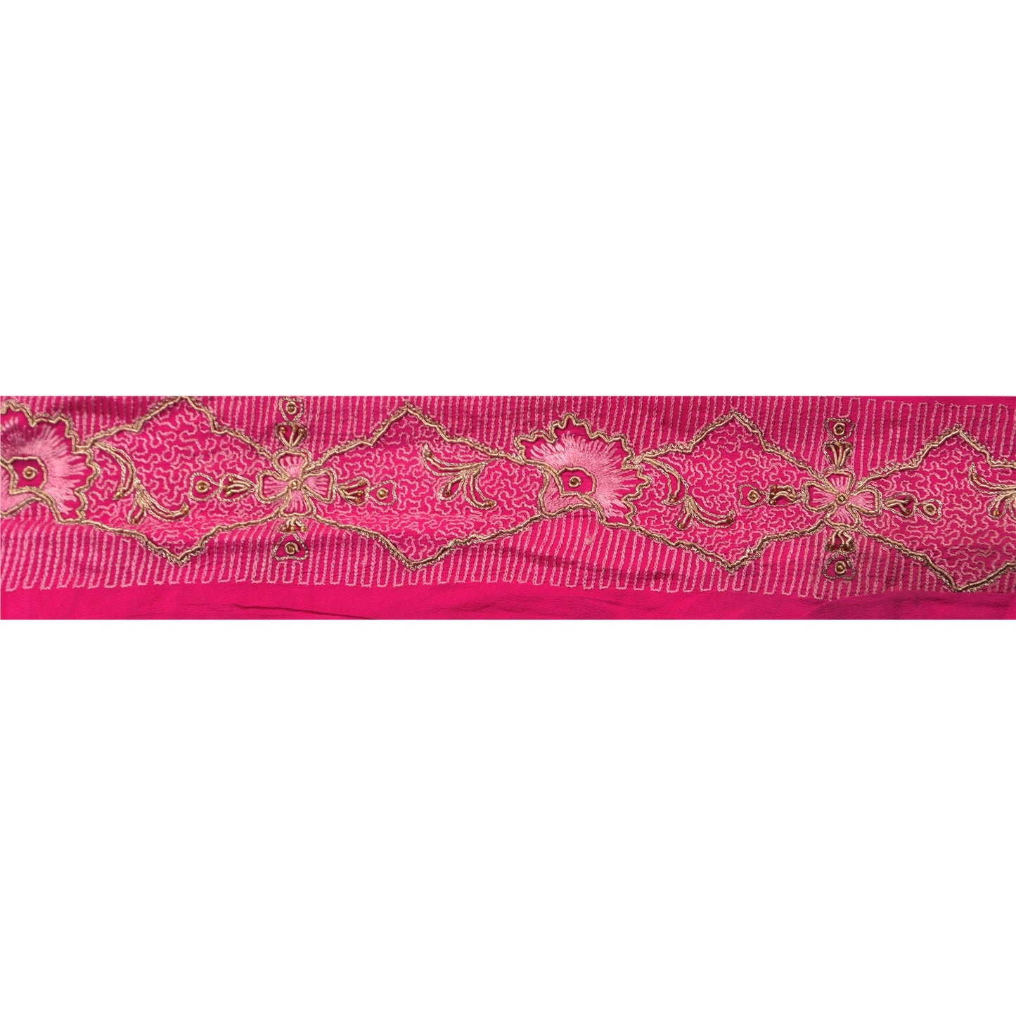 Sanskriti Vintage Sari Border Hand Beaded 1YD Indian Trim Sewing Pink Zari Lace