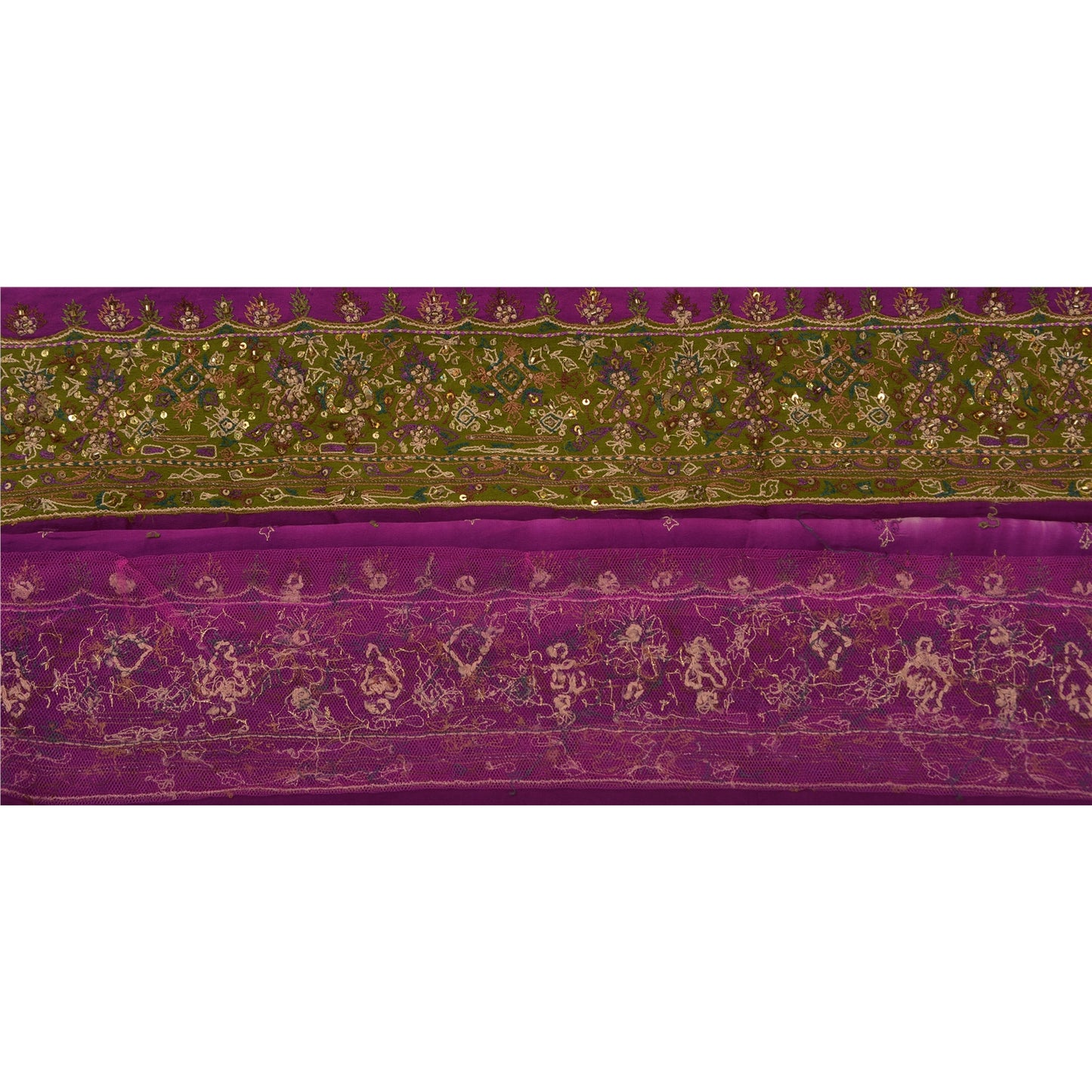 Sanskriti Vintage Sari Border Hand Beaded 1 YD Indian Trim Sewing Purple Lace