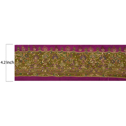 Sanskriti Vintage Sari Border Hand Beaded 1 YD Indian Trim Sewing Purple Lace