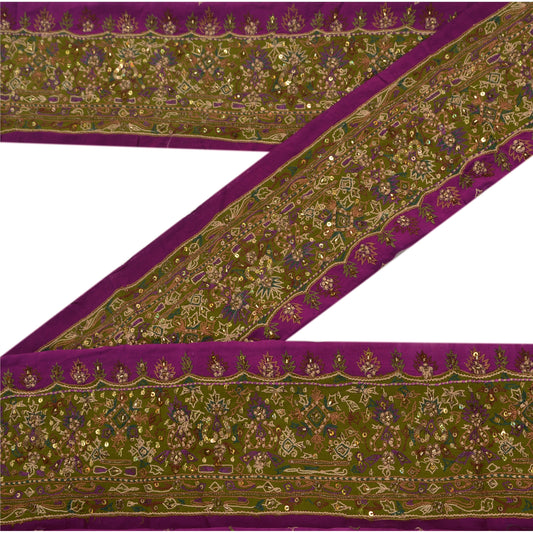 Sanskriti Vintage Sari Border Hand Beaded 1 YD Indian Trim Sewing Purple Lace