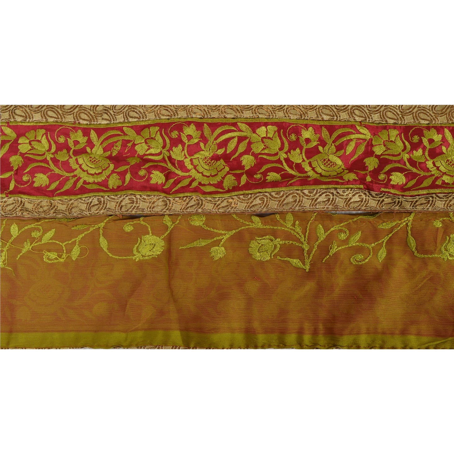 Sanskriti Vintage Sari Border Embroidered 1YD Indian Trim Sewing Red Floral Lace