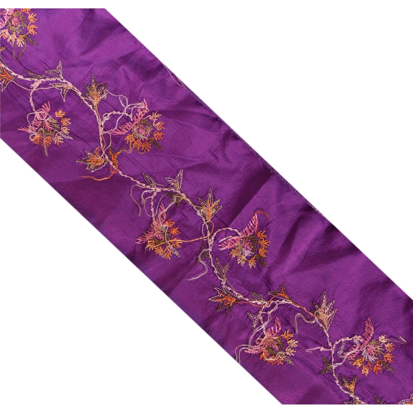 Sanskriti Vintage Sari Border Hand Embroidered 1YD Trim Sewing Purple Craft Lace