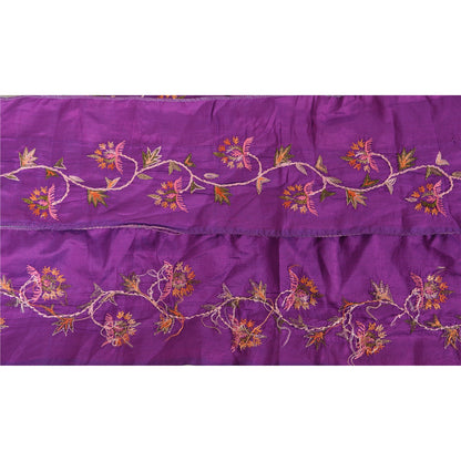 Sanskriti Vintage Sari Border Hand Embroidered 1YD Trim Sewing Purple Craft Lace