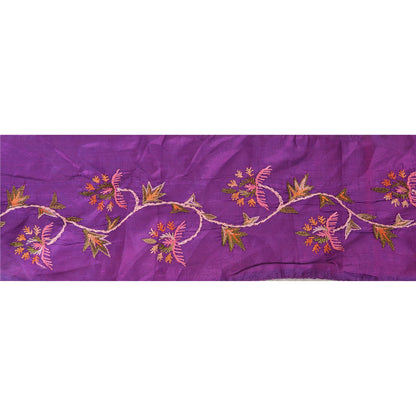 Sanskriti Vintage Sari Border Hand Embroidered 1YD Trim Sewing Purple Craft Lace