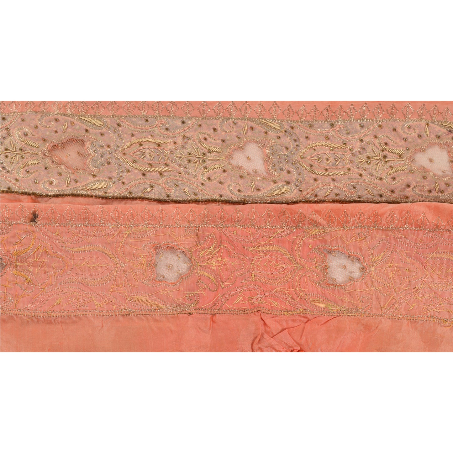 Sanskriti Vintage Sari Border Hand Beaded 1 Yard Trims Sewing Peach Patch Lace