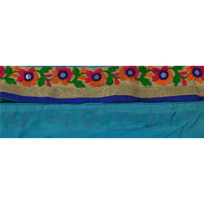 Sanskriti Vintage Sari Border Hand Embroidered 1 YD Trim Sewing Blue Craft Lace