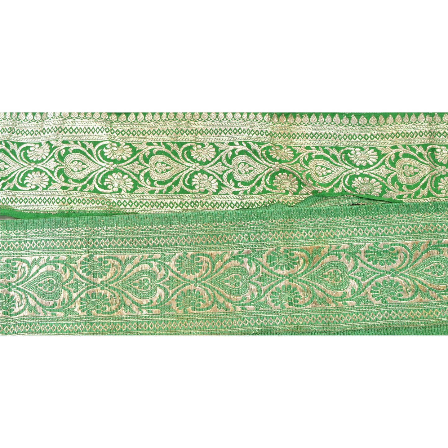 Sanskriti Vintage Sari Border Woven Brocade 1 YD Trim Craft Sewing Green Lace