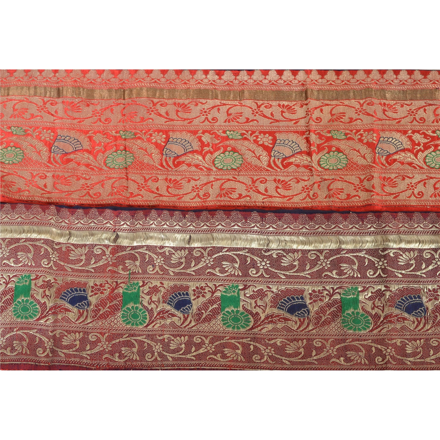 Sanskriti Vintage Sari Border Woven Brocade 5 YD Trim Craft Sewing Red 6"W Lace