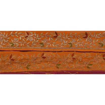 Sanskriti Vintage Sari Border Hand Beaded 1 Yard Trim Sewing Orange Deco Lace