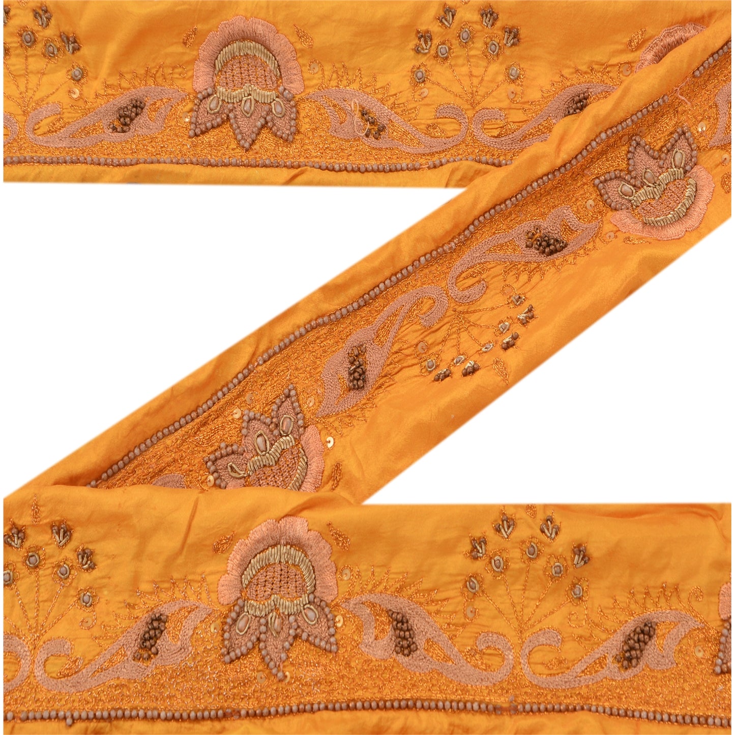 Sanskriti Vintage Sari Border Hand Beaded 1 YD Indian Trim Sewing Yellow Lace