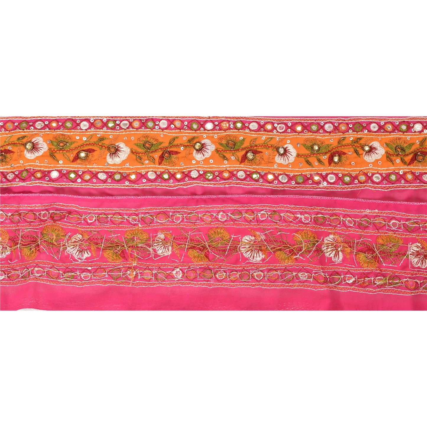 SANSKRITI VINTAGE Border Hand Beaded 1 YD Indian Trim Sewing Pink Mirror Lace