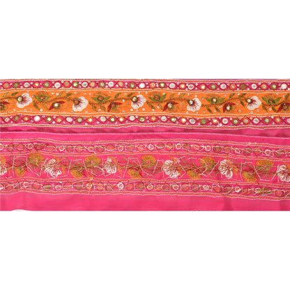 SANSKRITI VINTAGE Border Hand Beaded 1 YD Indian Trim Sewing Pink Mirror Lace