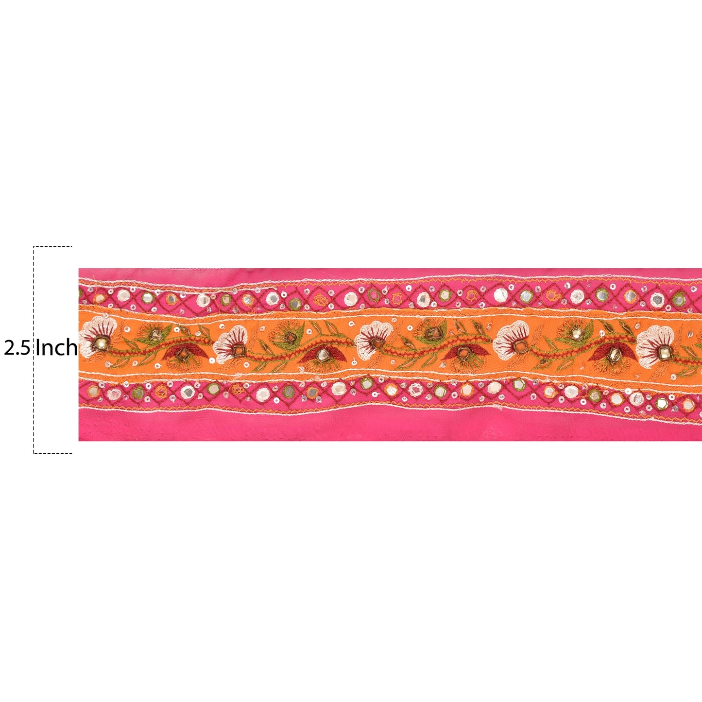 SANSKRITI VINTAGE Border Hand Beaded 1 YD Indian Trim Sewing Pink Mirror Lace