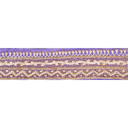 Sanskriti Vintage Sari Border Hand Beaded 1 YD Indian Trim Sewing Blue Zari Lace