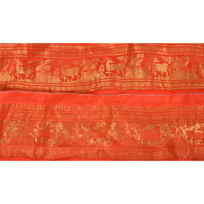 Sanskriti Vintage Sari Border Woven Brocade 1 YD Trim Craft Sewing Red Zari Lace